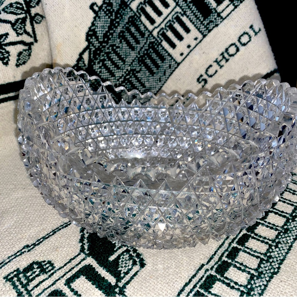 Crystal cut kidney shaped bowl
